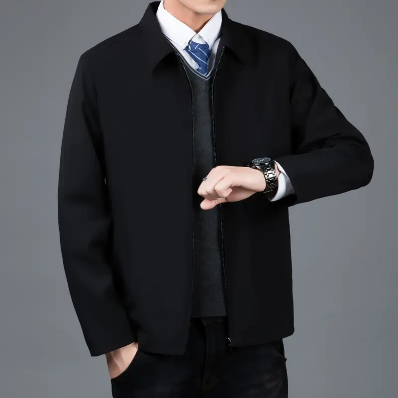 Men's Black Lapel Coat Spring Autumn Warm Business Wear - Image 3