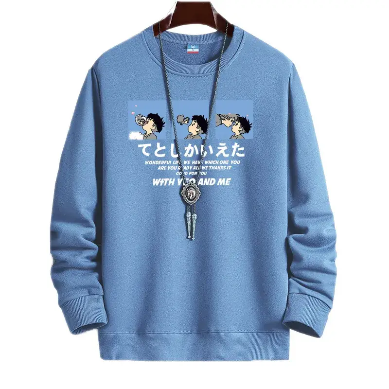 2022 Blue Korean Style Long Sleeve T-Shirt for Men
