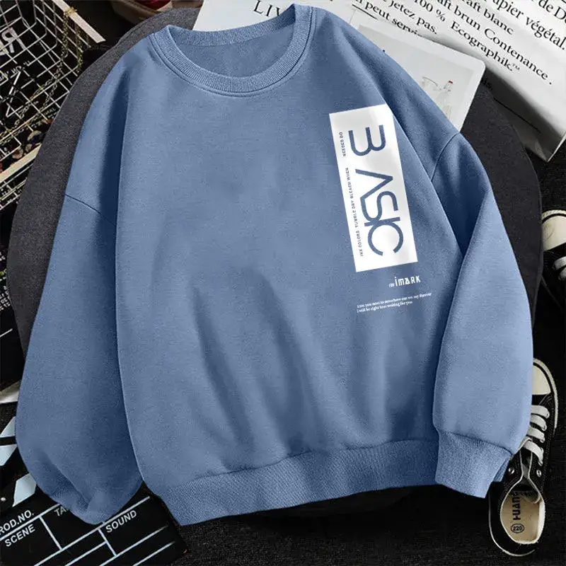 2022 Blue Korean Style Long Sleeve T-Shirt for Men