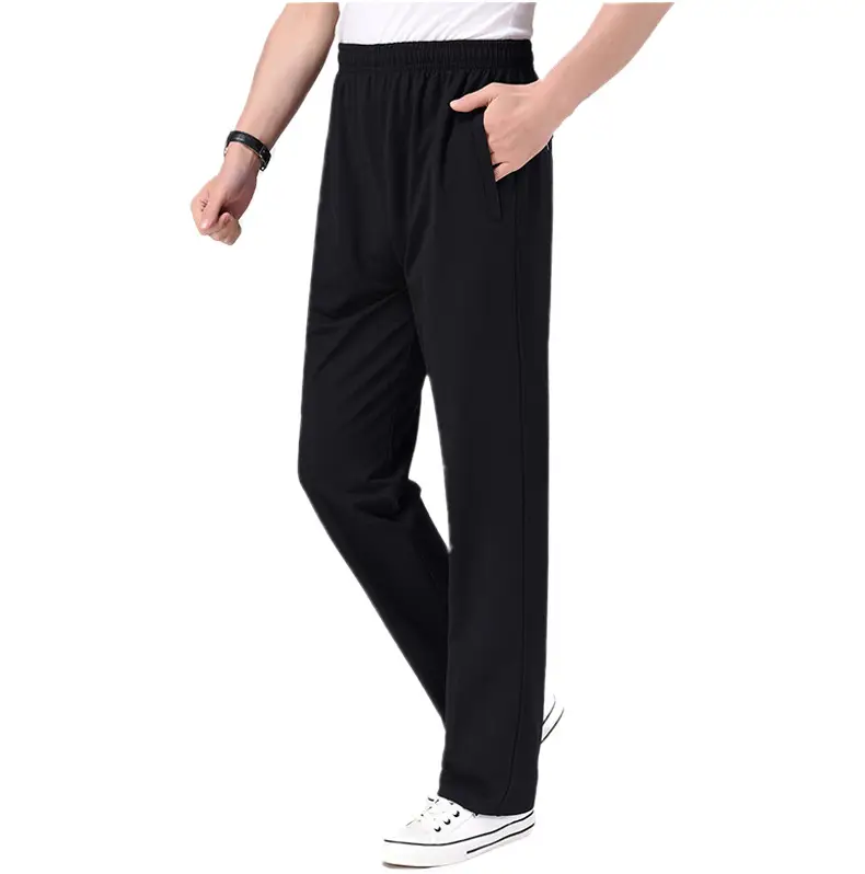 Men Fleece Lined Black Sports Pants Stretch Waist - Image 12
