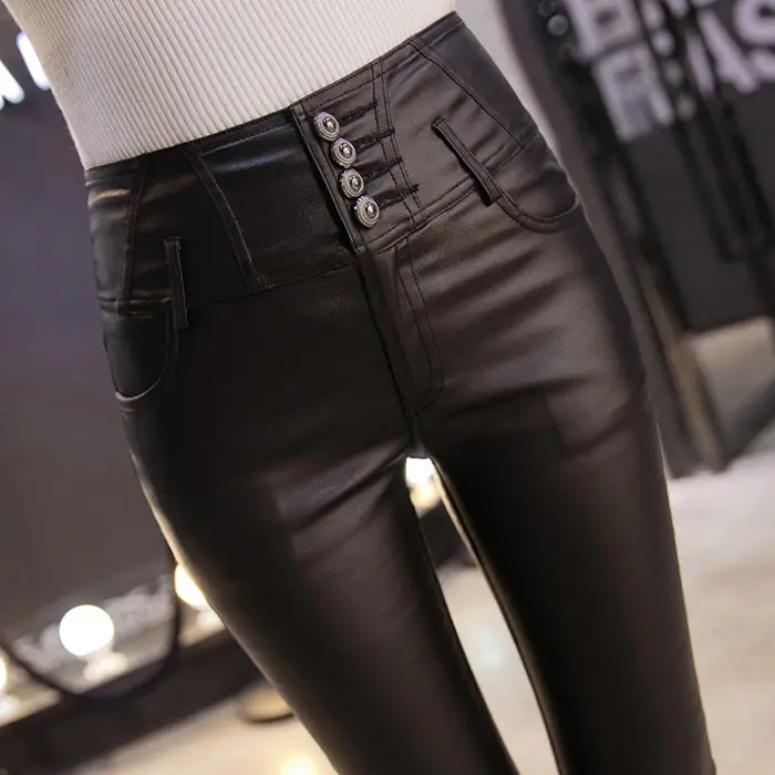 Women Thin Slimming Matte Leather Pants 2023 Winter