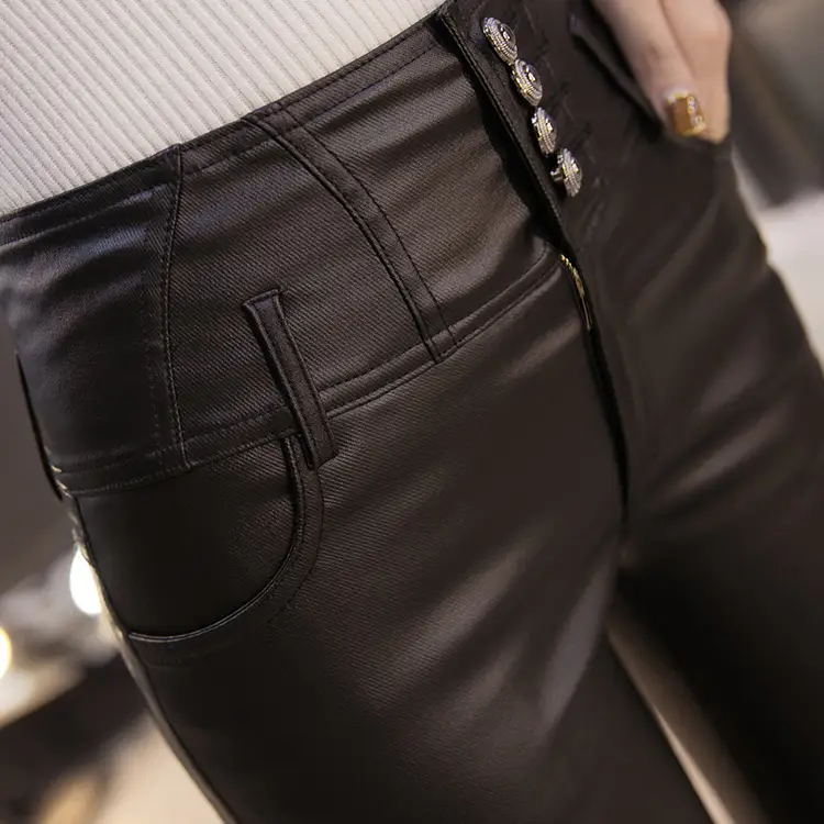 Women Thin Slimming Matte Leather Pants 2023 Winter