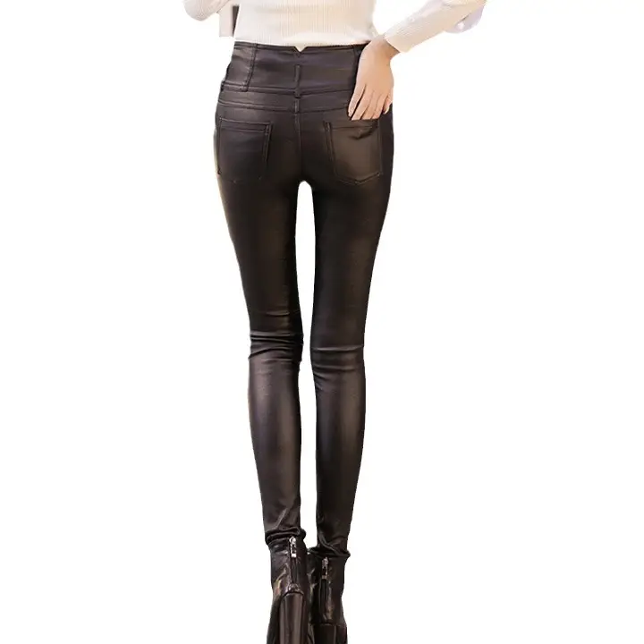 Women Thin Slimming Matte Leather Pants 2023 Winter
