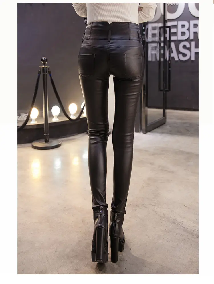 Women Thin Slimming Matte Leather Pants 2023 Winter — feature 12