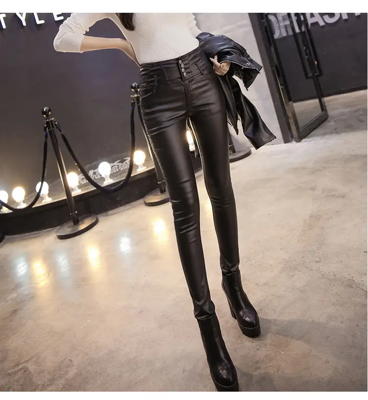 Women Thin Slimming Matte Leather Pants 2023 Winter — feature 9