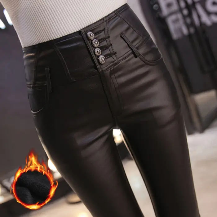 Women Thin Slimming Matte Leather Pants 2023 Winter