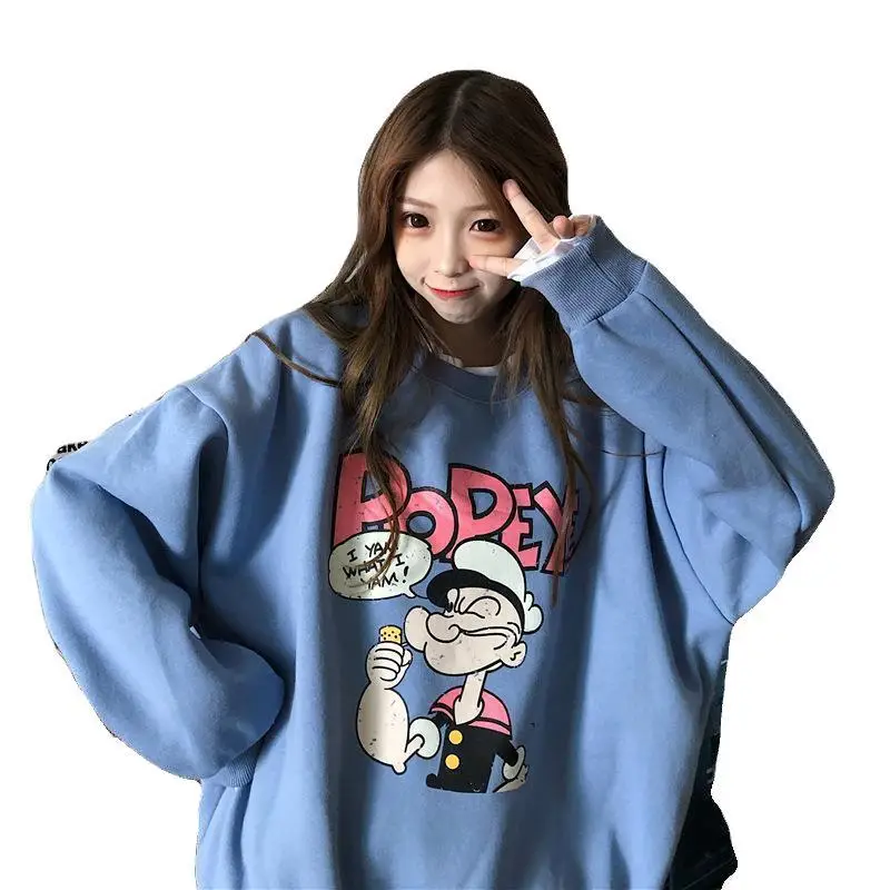2020 Cartoon Printed Long Sleeve Women's Sweater Blue - Image 7