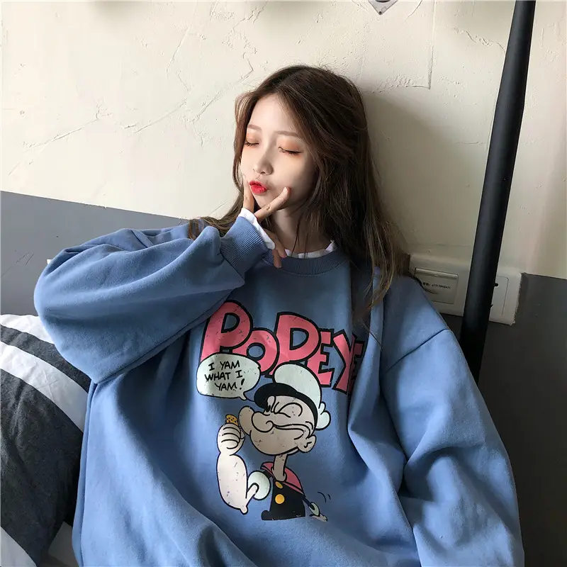2020 Cartoon Printed Long Sleeve Women's Sweater Blue — feature 12