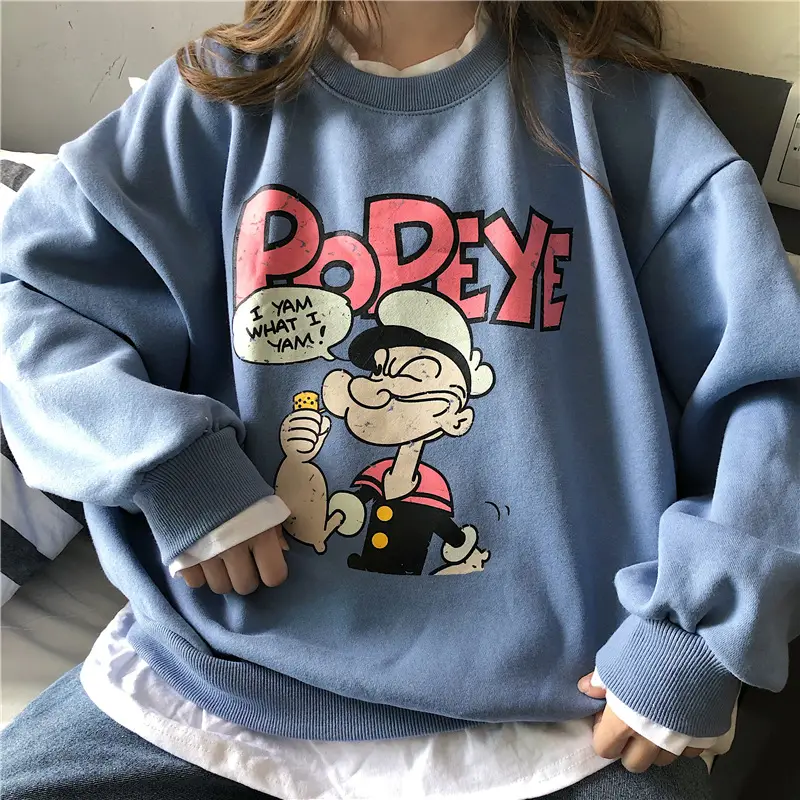2020 Cartoon Printed Long Sleeve Women's Sweater Blue — feature 13
