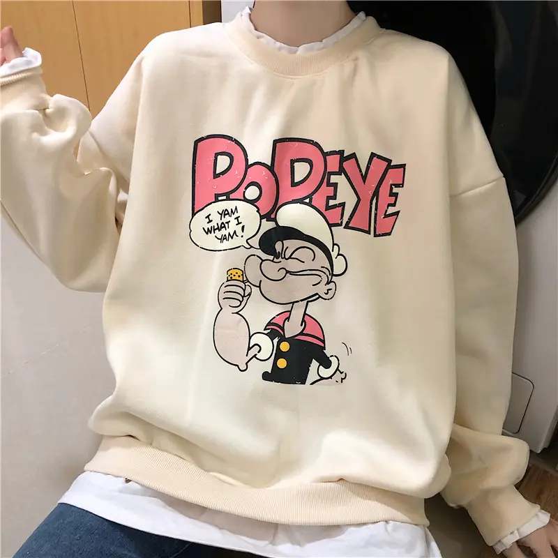 2020 Cartoon Printed Long Sleeve Women's Sweater Blue — feature 14