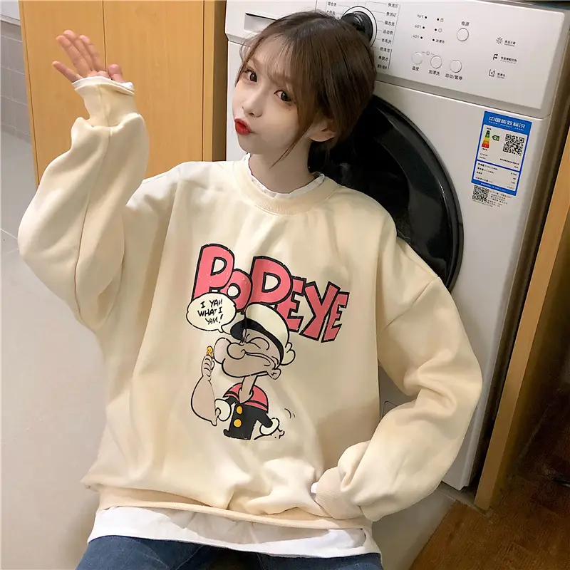 2020 Cartoon Printed Long Sleeve Women's Sweater Blue — feature 16