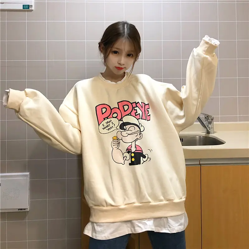 2020 Cartoon Printed Long Sleeve Women's Sweater Blue — feature 17