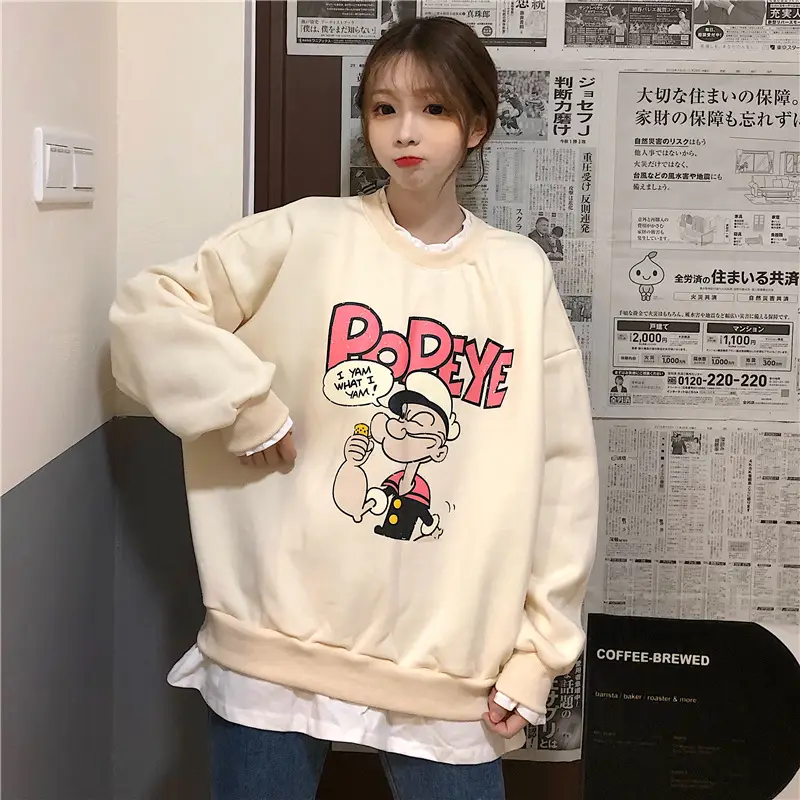 2020 Cartoon Printed Long Sleeve Women's Sweater Blue — feature 18