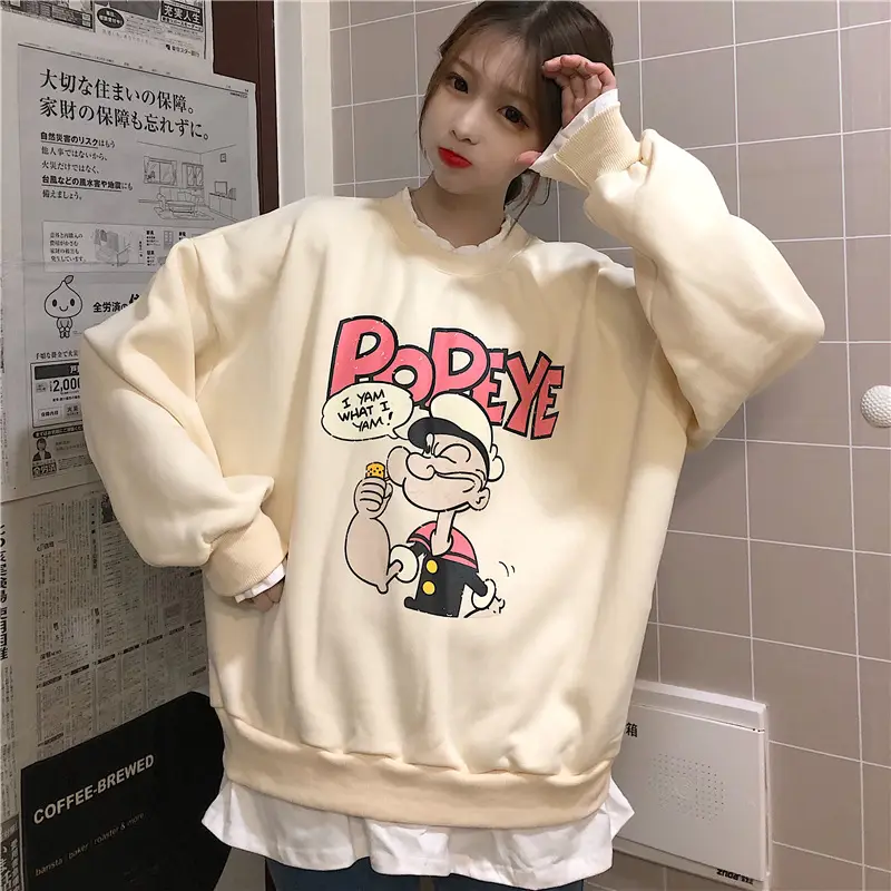 2020 Cartoon Printed Long Sleeve Women's Sweater Blue — feature 22