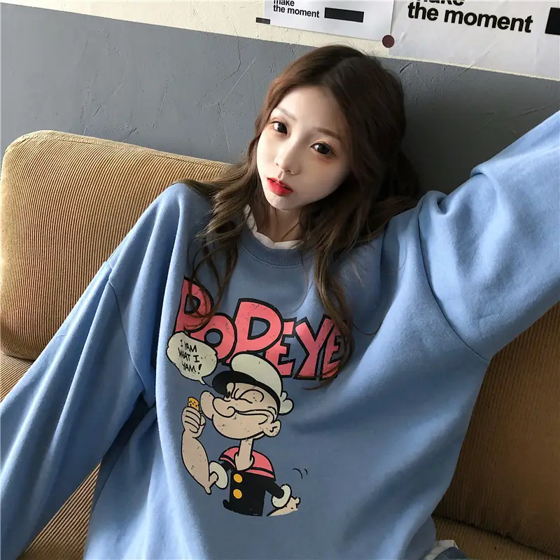 2020 Cartoon Printed Long Sleeve Women's Sweater Blue — feature 6