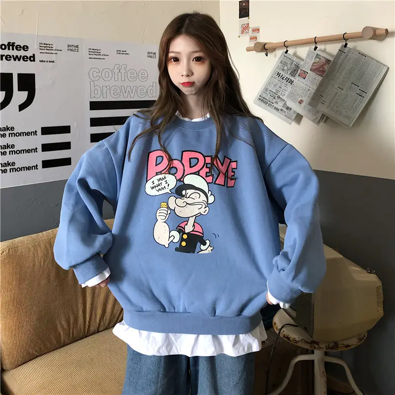 2020 Cartoon Printed Long Sleeve Women's Sweater Blue — feature 8