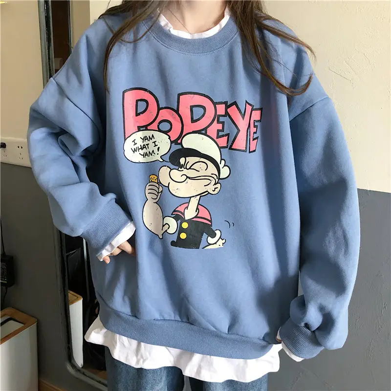 2020 Cartoon Printed Long Sleeve Women's Sweater Blue - Image 2