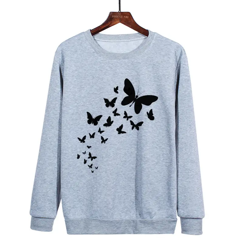 Pink Butterfly Printed Sweatshirt Long Sleeve - Image 2