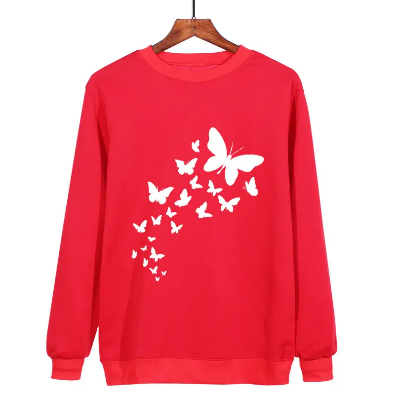 Pink Butterfly Printed Sweatshirt Long Sleeve - Image 5