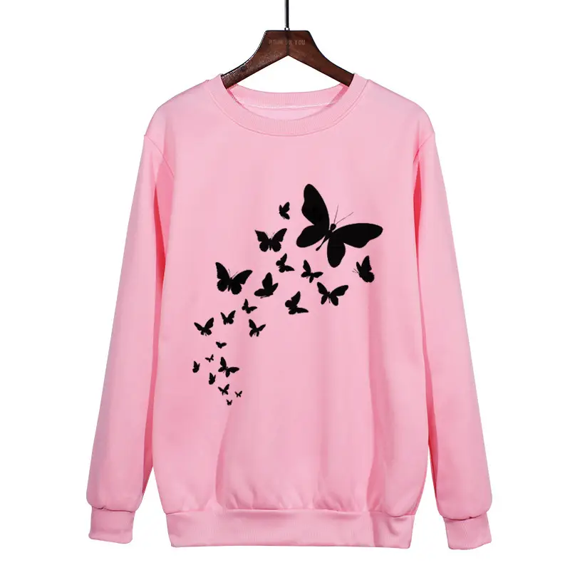 Pink Butterfly Printed Sweatshirt Long Sleeve - Image 6