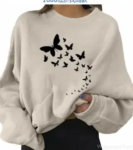 Pink Butterfly Printed Sweatshirt Long Sleeve - Image 8