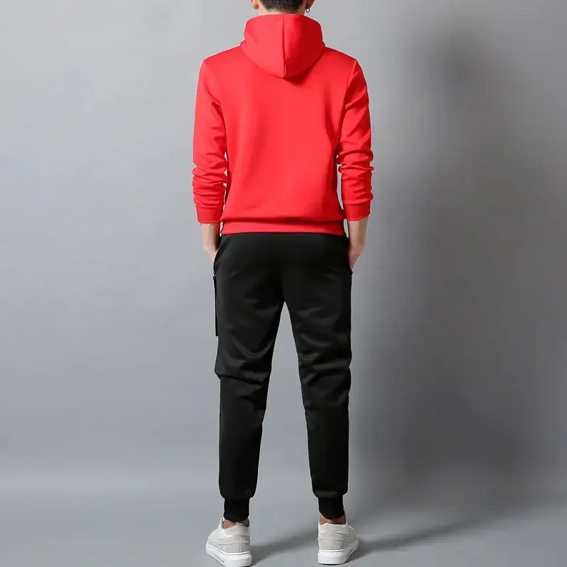 Men Black Hoodie Sweatpants Set Casual Sportswear