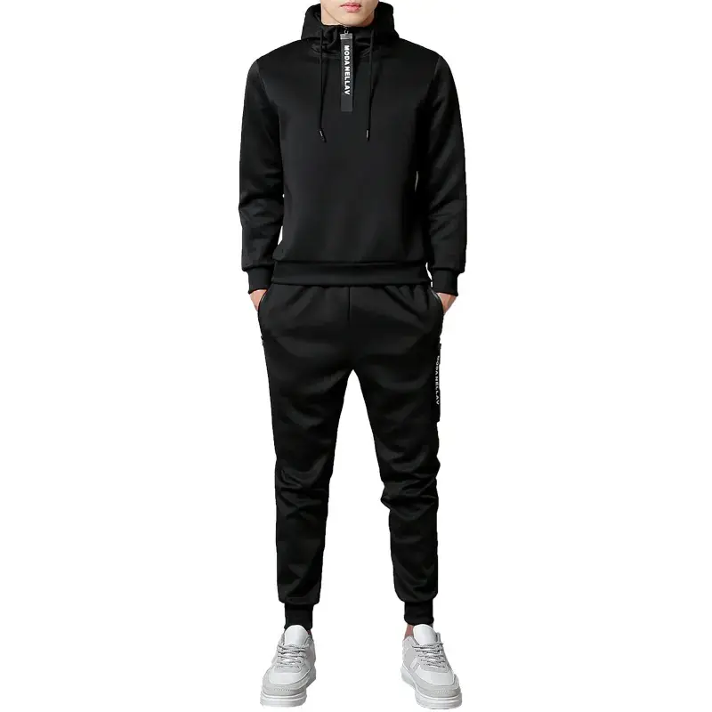 Men Black Hoodie Sweatpants Set Casual Sportswear
