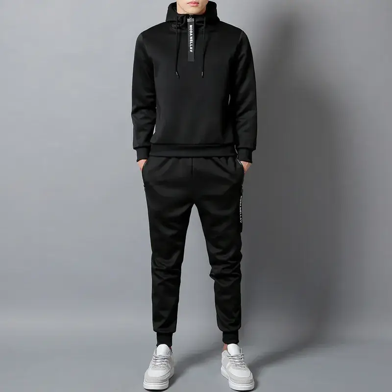 Men Black Hoodie Sweatpants Set Casual Sportswear
