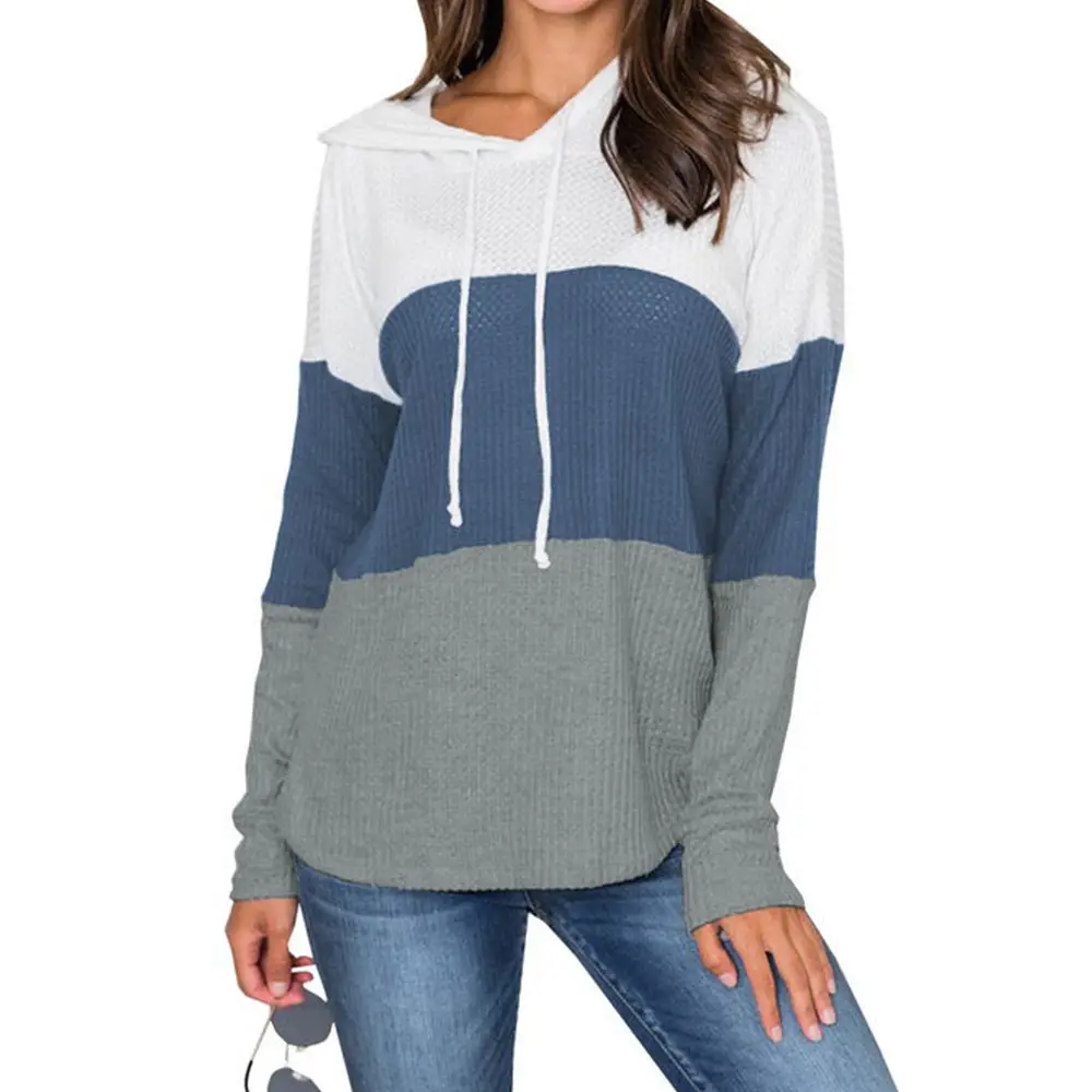 Women Cross-Color Hooded Sweatshirt Long Sleeve Drawstring Casual