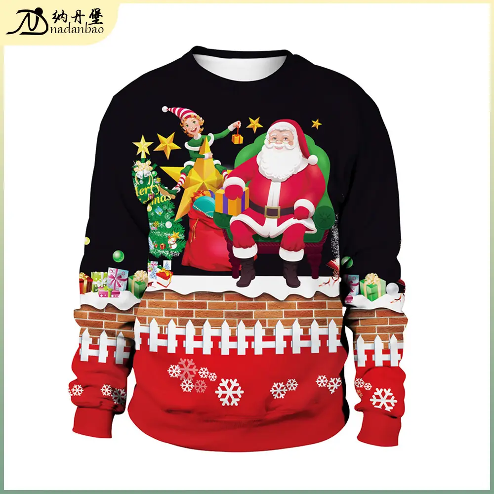 Santa Claus Digital Print Sweatshirt Red Black Winter - Image 2