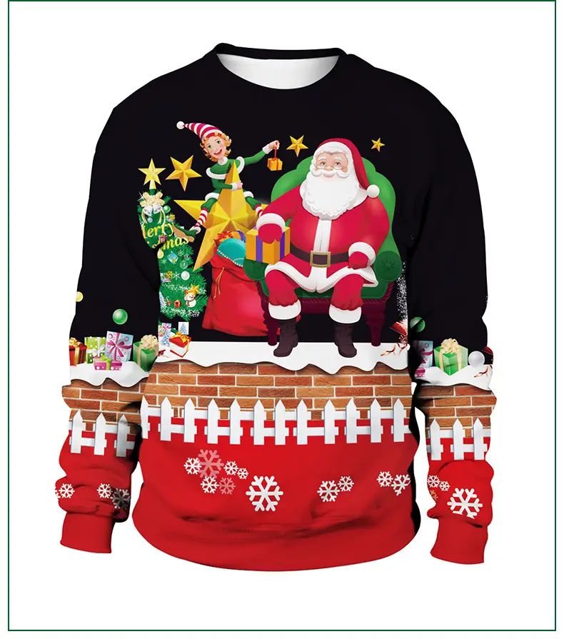Santa Claus Digital Print Sweatshirt Red Black Winter - Image 5