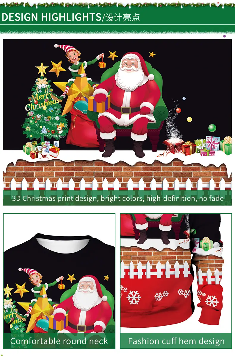 Santa Claus Digital Print Sweatshirt Red Black Winter — feature 7