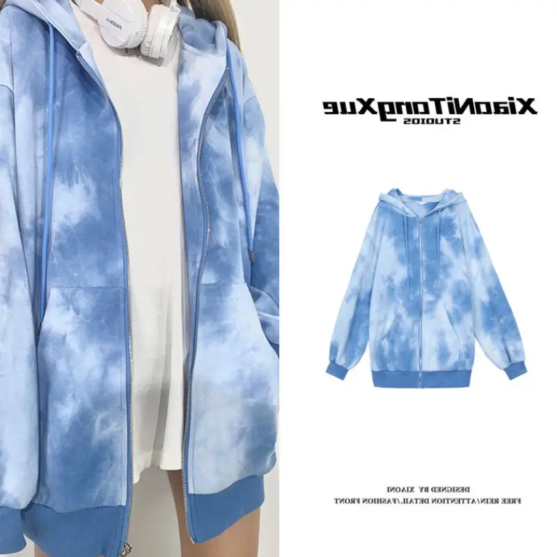 Women Tie-dyed Hoodie Mid-length 2020 Winter - Image 4