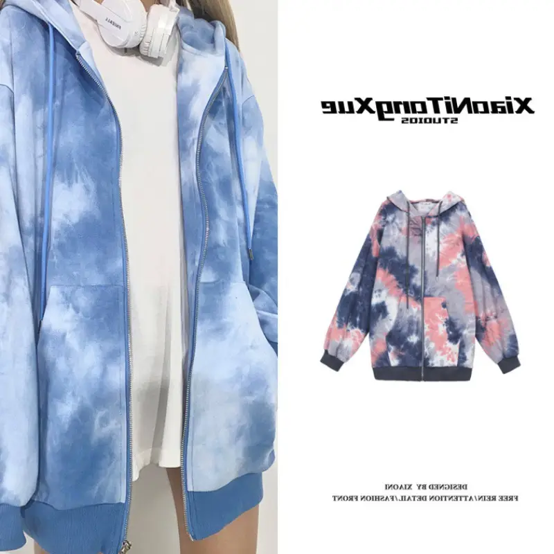 Women Tie-dyed Hoodie Mid-length 2020 Winter - Image 5