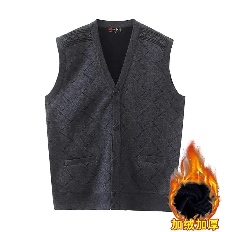 Middle-aged Men Fleece Vest Navy Blue Extra Large - Image 8