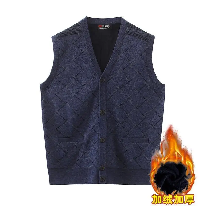 Middle-aged Men Fleece Vest Navy Blue Extra Large - Image 3