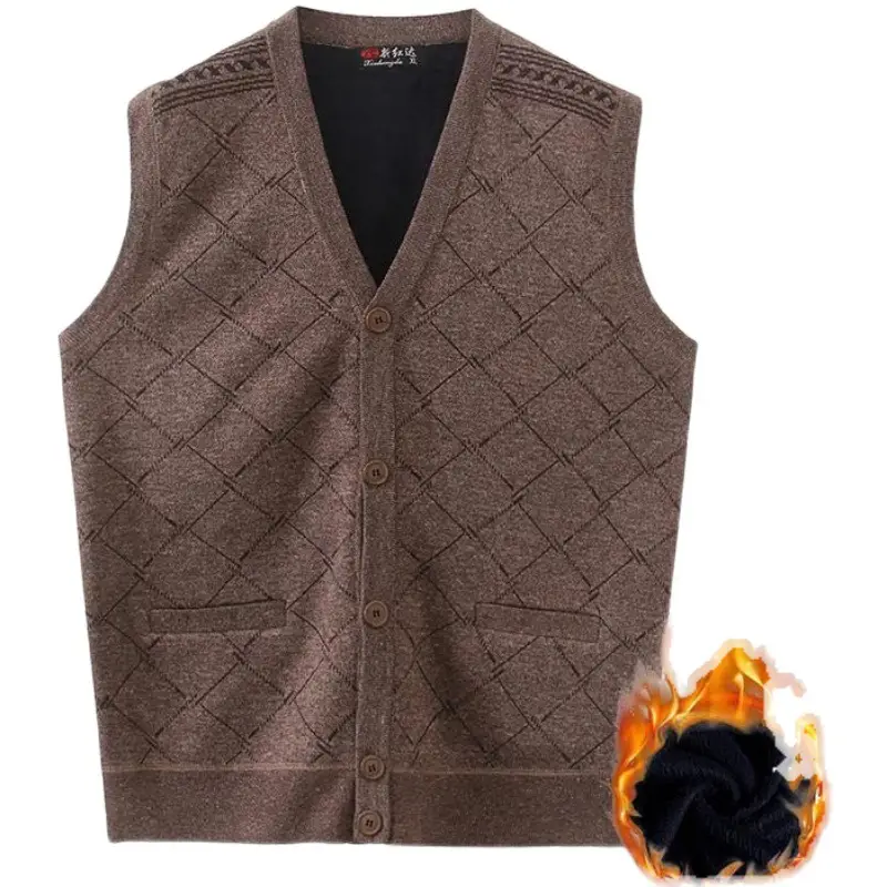 Middle-aged Men Fleece Vest Navy Blue Extra Large - Image 4
