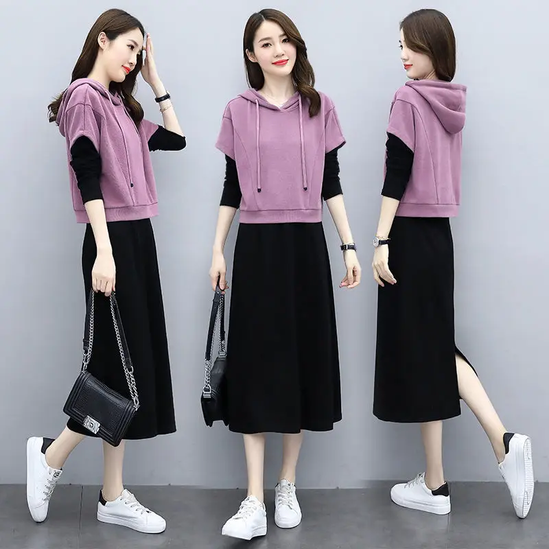 Women's 2-Piece Hooded Hoodie & Sweatshirt Set Grey Black - Image 8