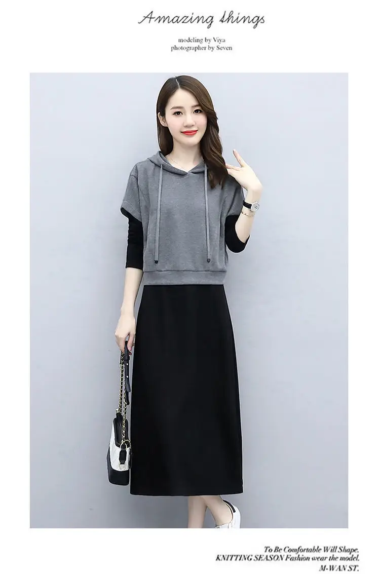 Women's 2-Piece Hooded Hoodie & Sweatshirt Set Grey Black — feature 15