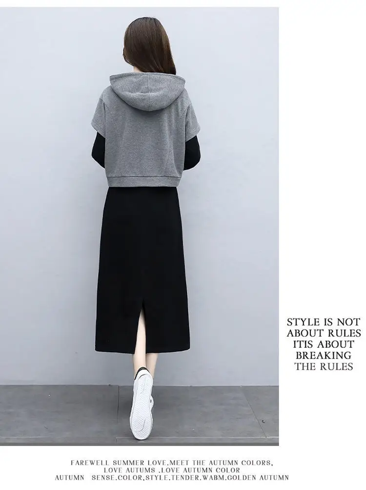 Women's 2-Piece Hooded Hoodie & Sweatshirt Set Grey Black — feature 16