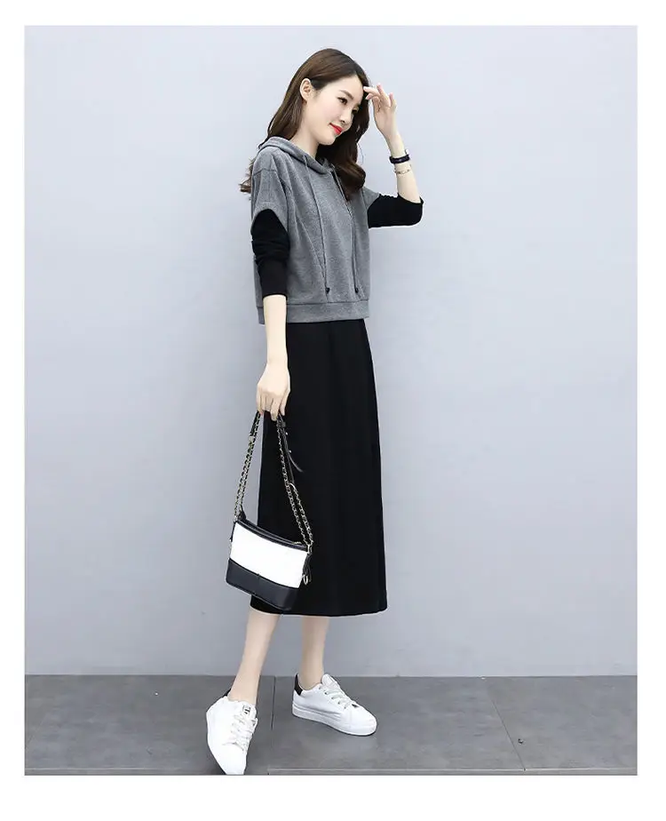Women's 2-Piece Hooded Hoodie & Sweatshirt Set Grey Black — feature 17