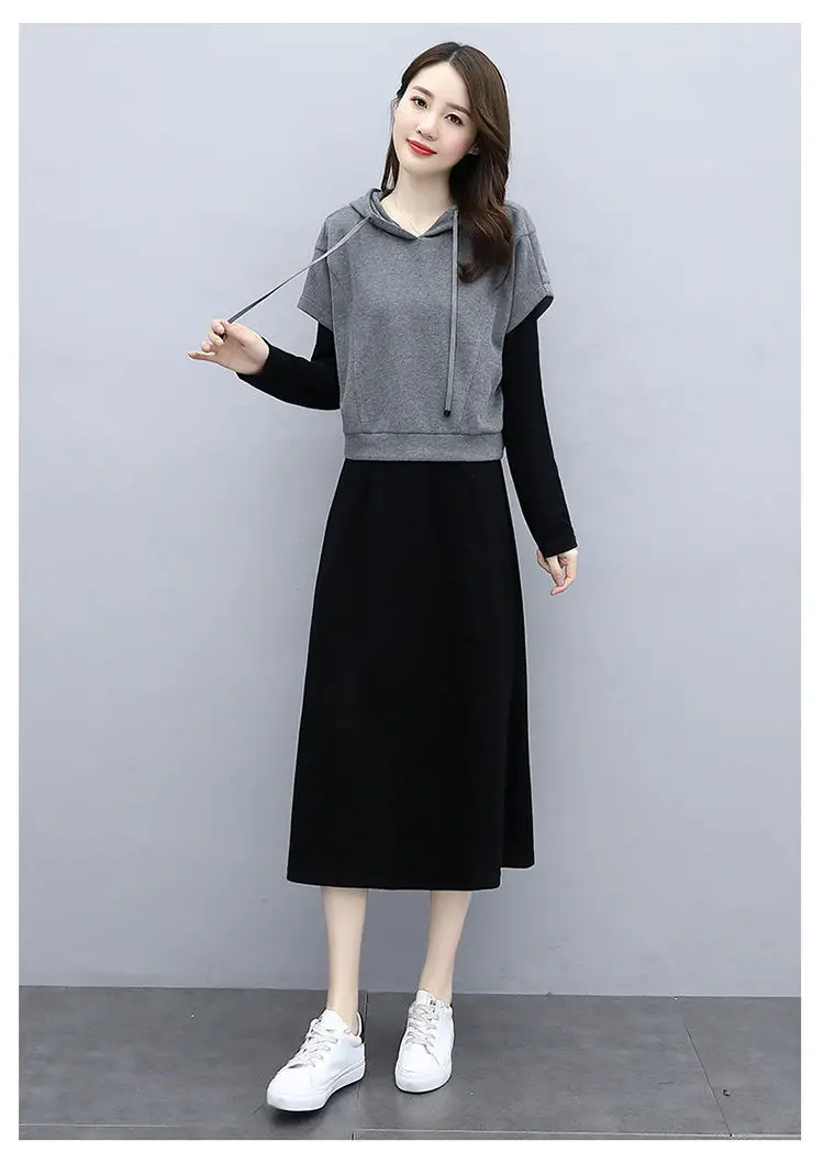 Women's 2-Piece Hooded Hoodie & Sweatshirt Set Grey Black — feature 20