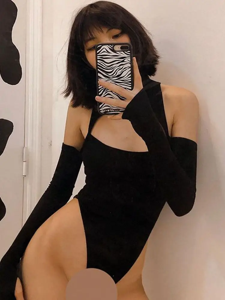 Black Hollow-Out High-Slit Jumpsuit for Women - Image 6