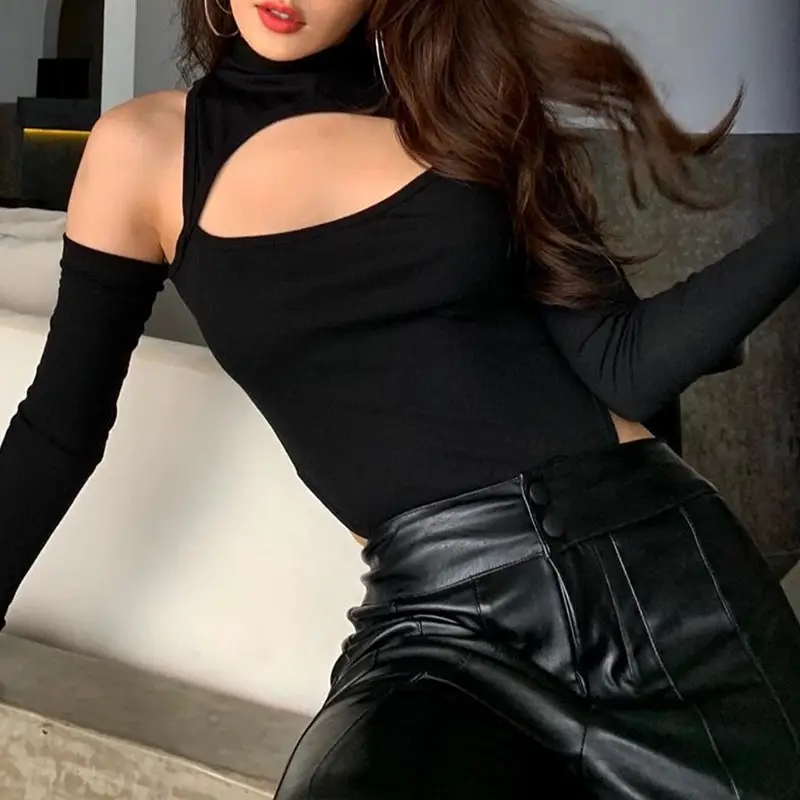 Black Hollow-Out High-Slit Jumpsuit for Women — feature 3