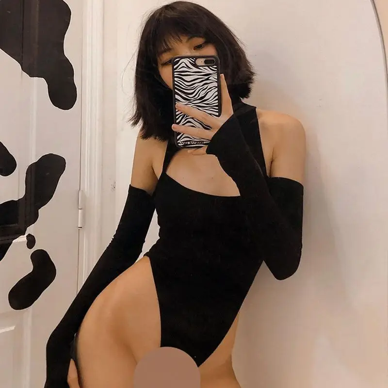Black Hollow-Out High-Slit Jumpsuit for Women — feature 6