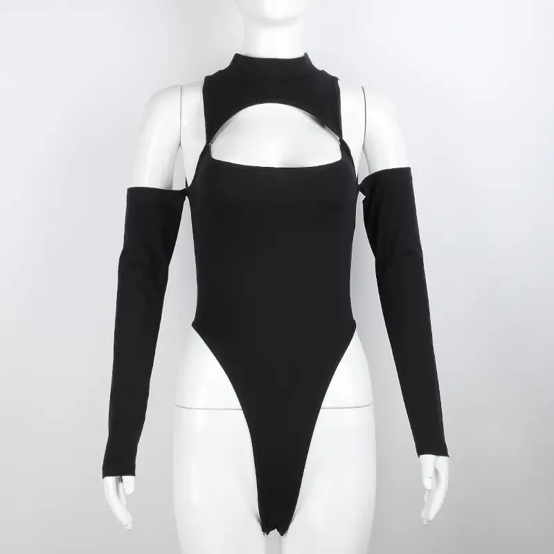 Black Hollow-Out High-Slit Jumpsuit for Women — feature 8