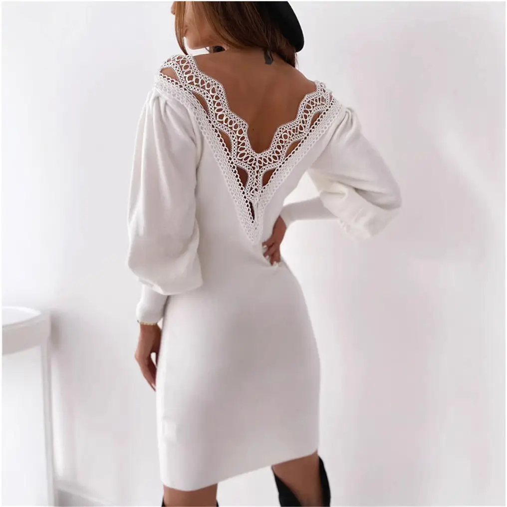 White Lace Backless Dress for Women - Image 5