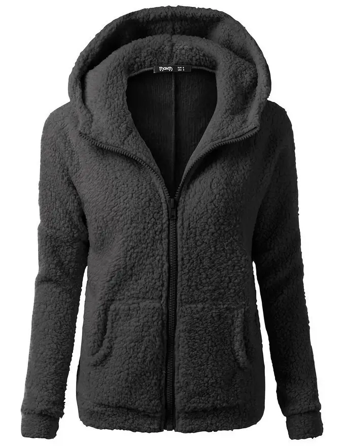 Women's Brown Plush Hooded Jacket Winter Coat - Image 2