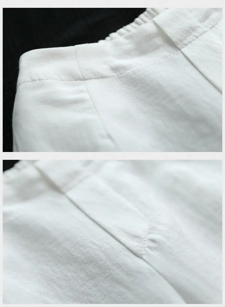 Women Elastic Waist Cotton Linen Wide Leg Pants Blue Large — feature 10