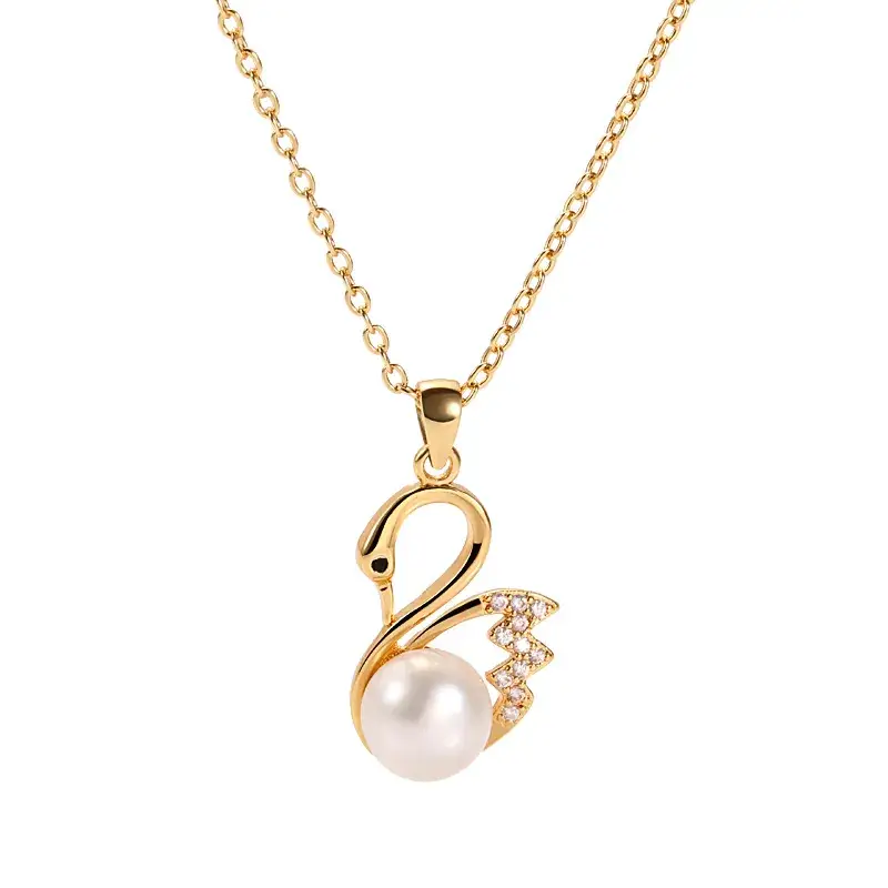 Gold Swan Pearl Pendant Necklace for Women - Image 9